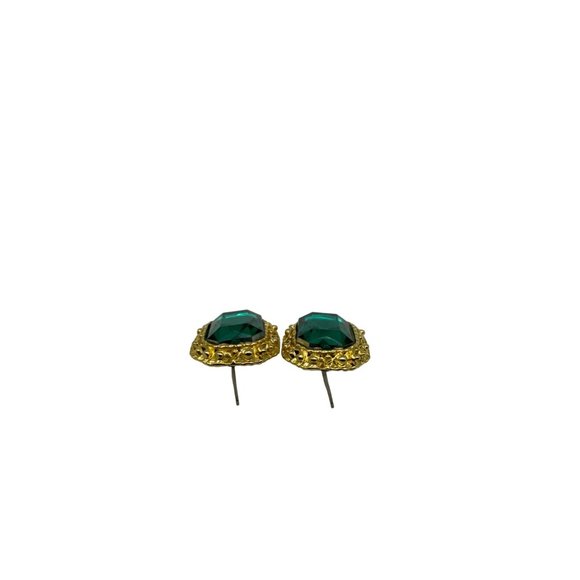 Oversized Emerald Green Glass Rhinestone Large Stud Pierced Earrings - Picture 3 of 5
